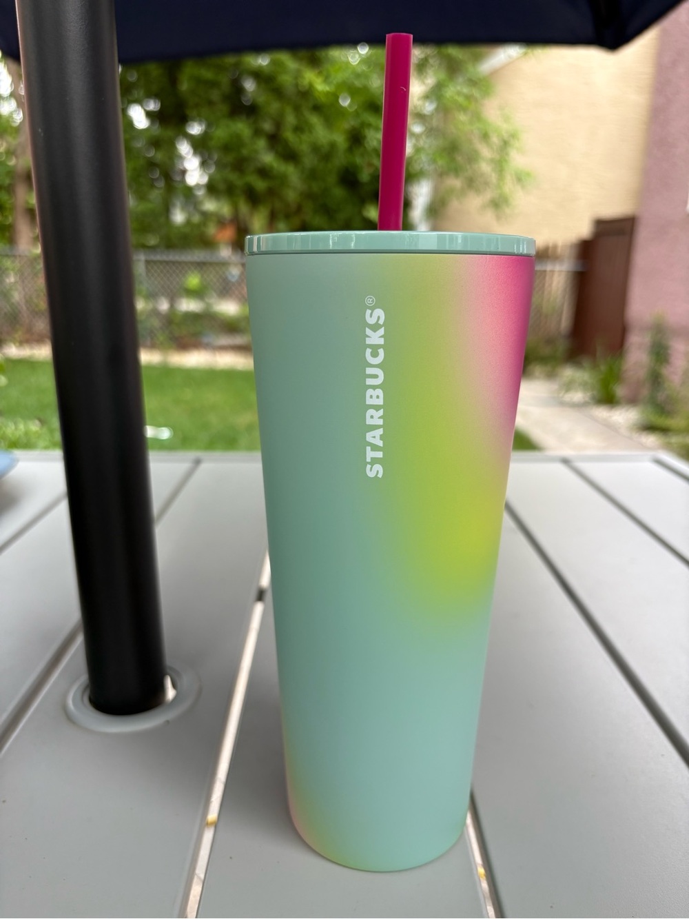 Starbucks Mint, Pink & Lime Gradient Stainless Tumbler with Pink Straw